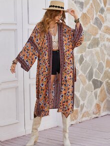 Rusttydustty Allover Floral Print Belted Kimono - Multicolor - View 3