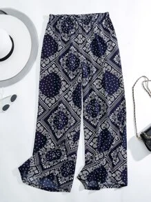 Mulvari Plus Paisley Scarf Print Wide Leg Pants Fall Cloth For Women