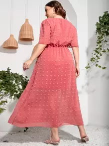 Mulvari Plus Swiss Dot Puff Sleeve Dress - Watermelon Pink - View 2