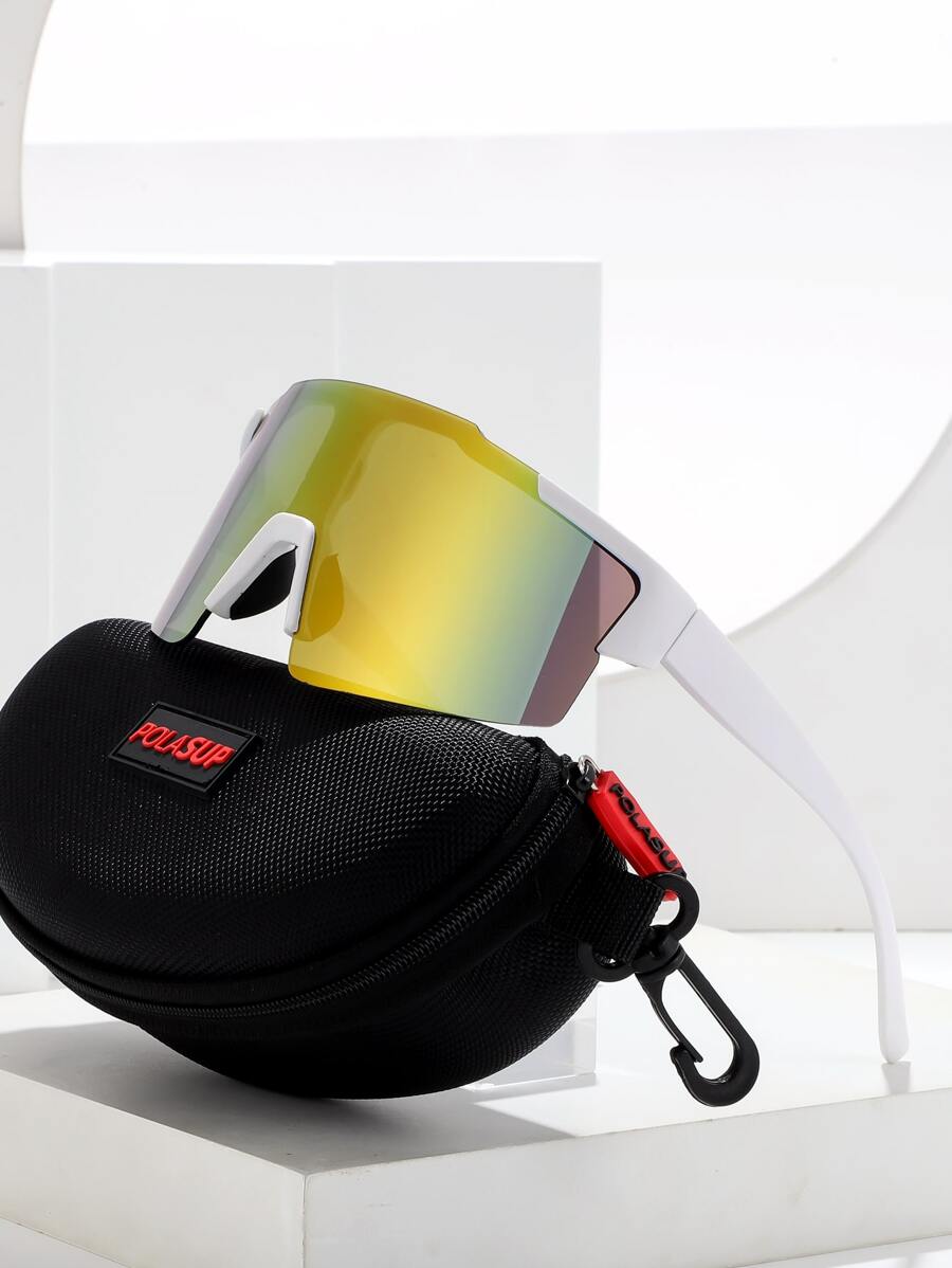 POLASUP 1pc Cycling Outdoor Sports Goggles With Detachable Strap & Glasses Case, Black/White/Blue/Purple/Red/Pink Sports Protection For Men And Women, Suitable For All Seasons