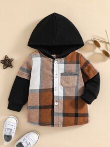 Bebé Top panel de cuadros 2 en 1 con capucha - Café integral - Ver 1