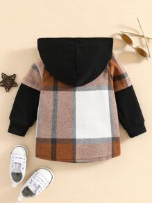 Bebé Top panel de cuadros 2 en 1 con capucha - Café integral - Ver 2