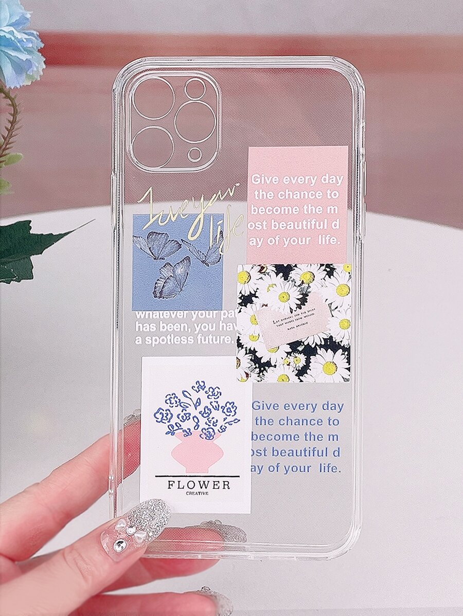 Letter Graphic Clear Phone Case - Multicolor - View 1