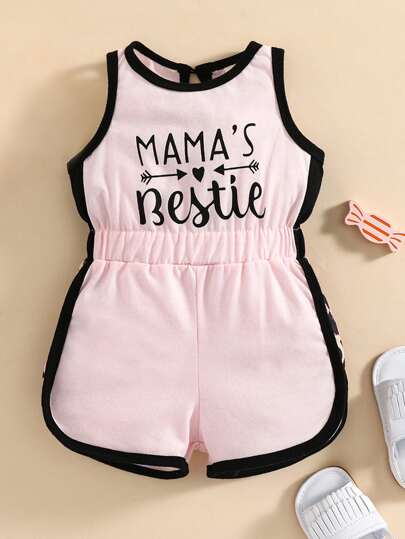 Baby Letter & Geo Print Contrast Binding Romper