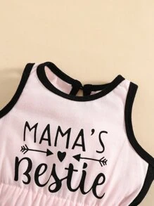 Baby Letter & Geo Print Contrast Binding Romper - Baby Pink - View 3