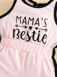 Baby Letter & Geo Print Contrast Binding Romper - Baby Pink - View 4