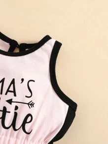 Baby Letter & Geo Print Contrast Binding Romper - Baby Pink - View 5