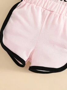 Baby Letter & Geo Print Contrast Binding Romper - Baby Pink - View 6