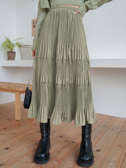 Gonna con vita alta, balze e orlo plissettato, abbigliamento per il ritorno a scuola in autunno