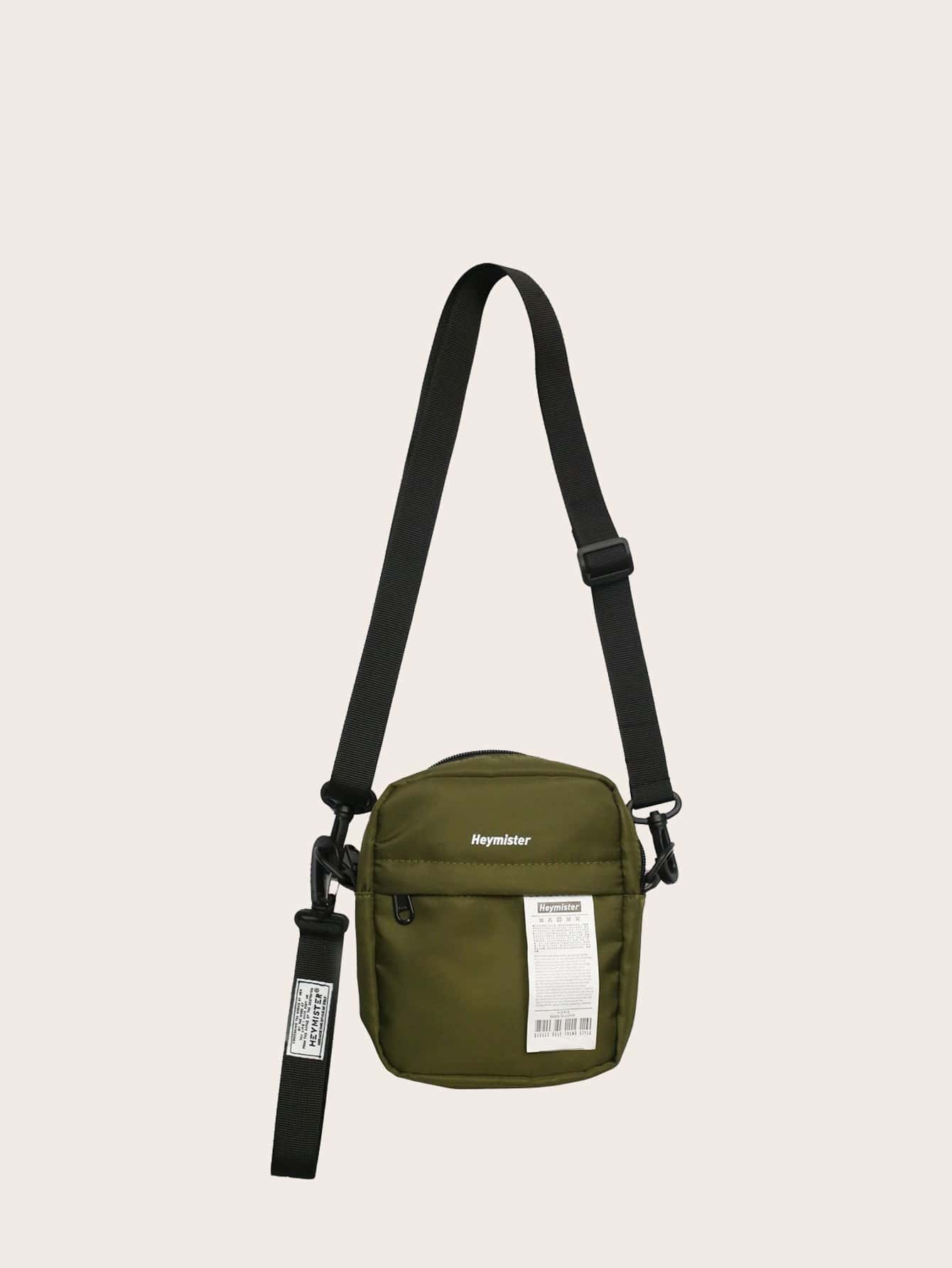 男士字母圖案斜背包 - 綠色 - 查看 1