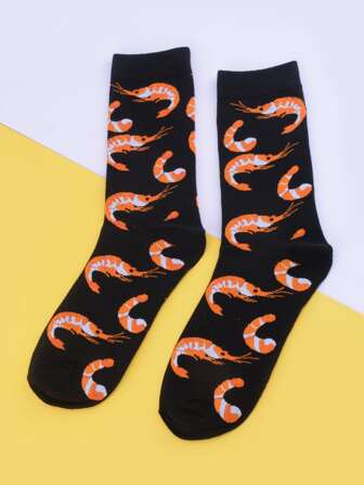 Calcetines de tripulación con estampado de camarones para hombres, otoño