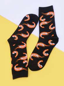 Calcetines de tripulación con estampado de camarones para hombres, otoño - Multicolor - Ver 2