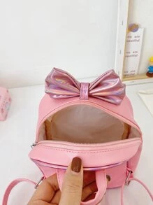 Niñas Mochila clásica con diseño de lazo con estampado de corazón - Rosa - Ver 3