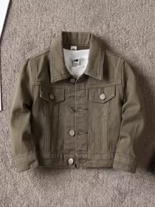 Baby Flap Detail Denim Jacket - Army Green - View 1