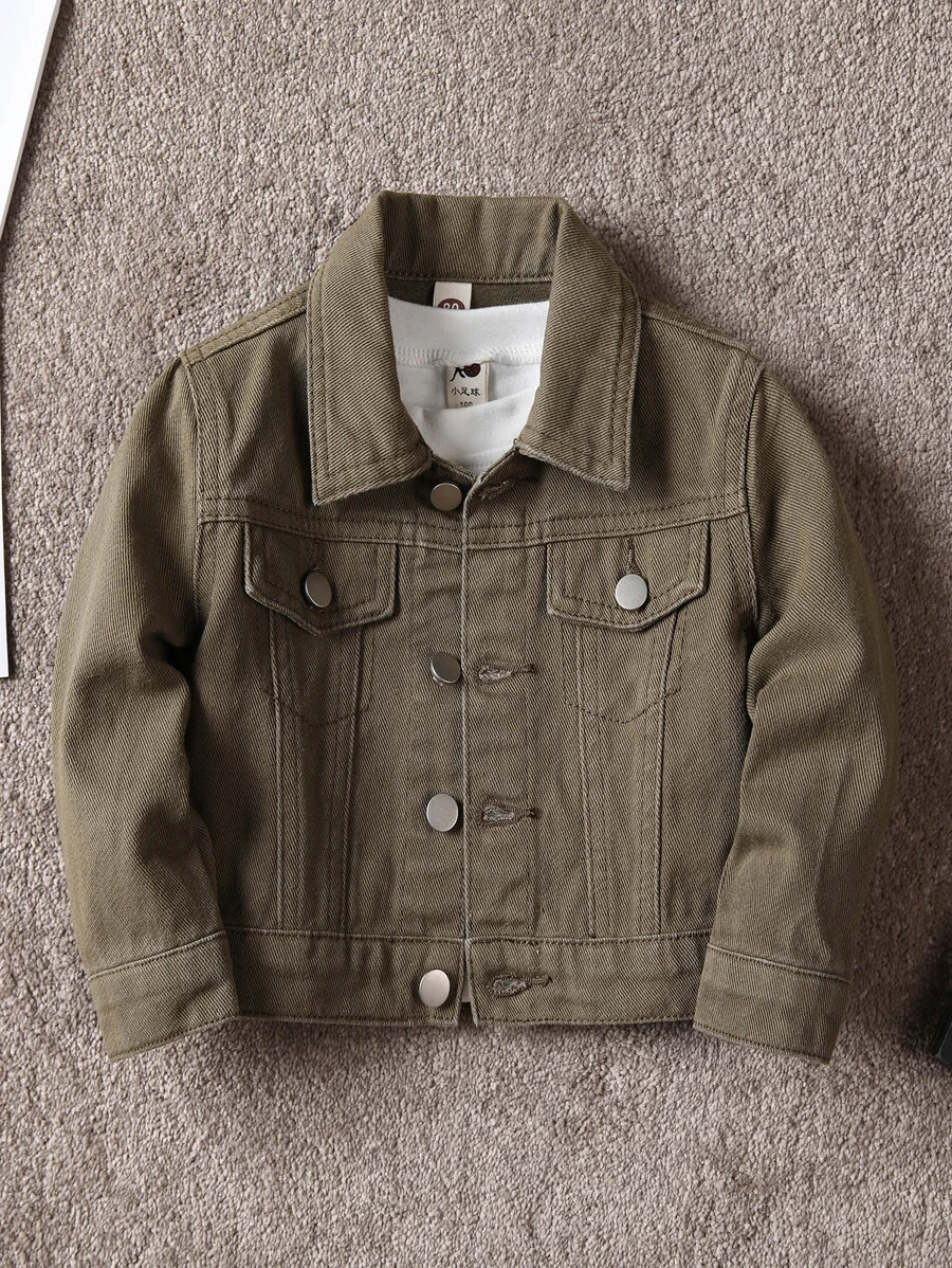 Baby Flap Detail Denim Jacket - Army Green - View 1