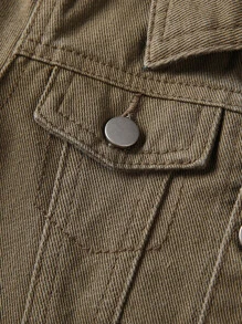 Baby Flap Detail Denim Jacket - Army Green - View 3