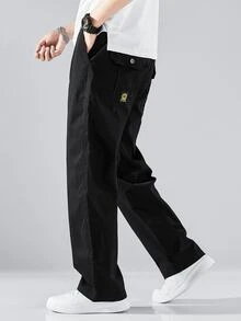 Manfinity 男士鬆身字母拼接詳細束腰長褲 - 黑色 - 查看 2