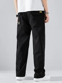 Manfinity 男士鬆身字母拼接詳細束腰長褲 - 黑色 - 查看 3