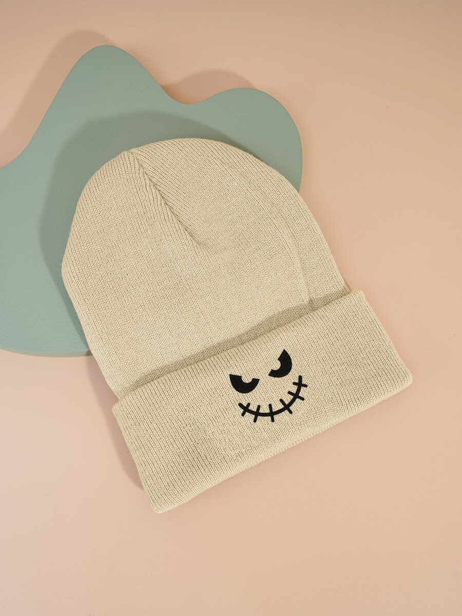 1pc Elastic Knitted Beanie Hat For Men And Women, Street Style Hip-Hop Hat With Letter Design, Unisex - Beige - View 1