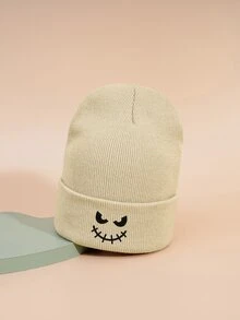 1pc Elastic Knitted Beanie Hat For Men And Women, Street Style Hip-Hop Hat With Letter Design, Unisex - Beige - View 2