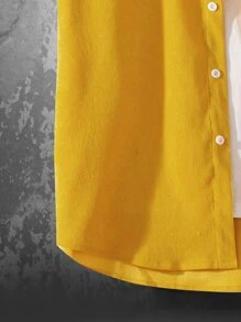 Manfinity Men High Low Hem Shirt & Drawstring Waist Shorts Without Tee - Yellow - View 3