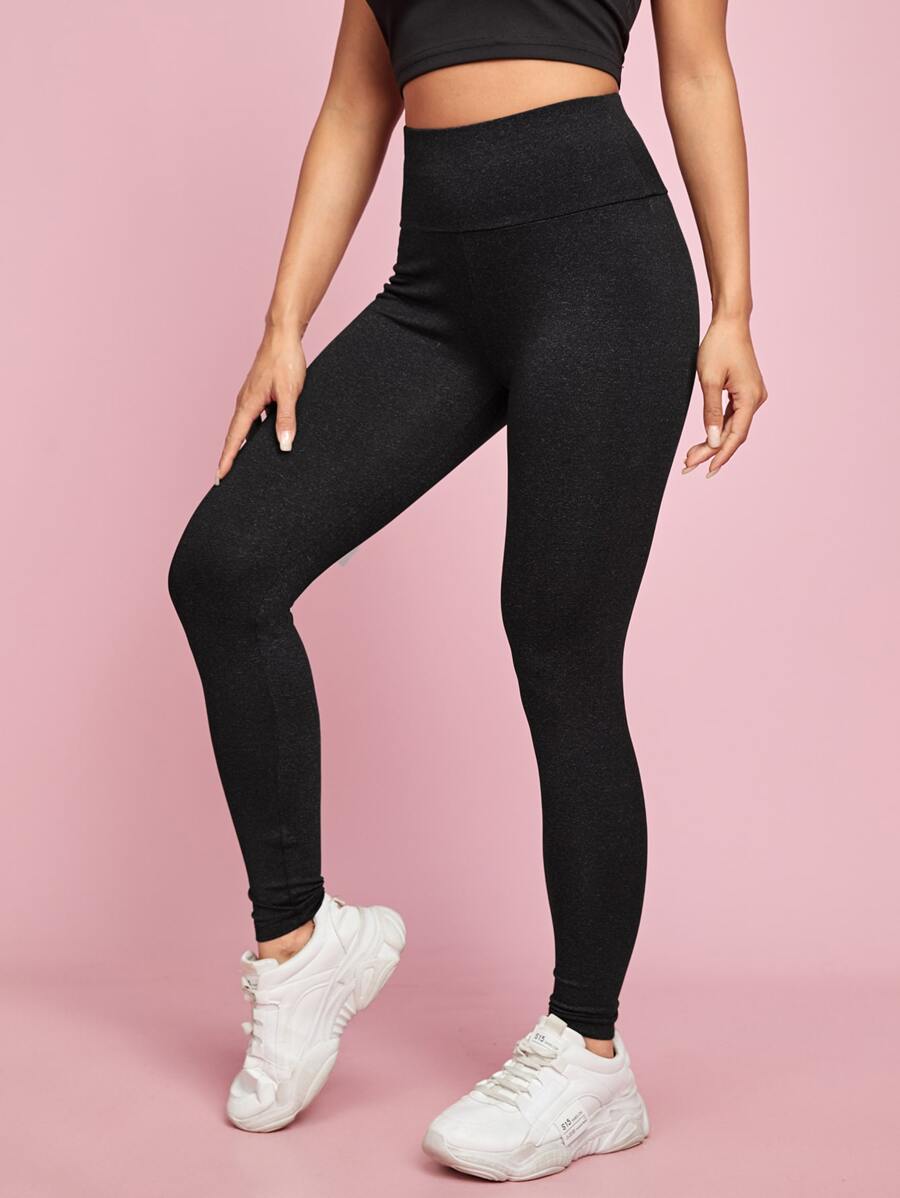 SHEIN PETITE High Waisted Marled Knit Leggings - Black - View 1