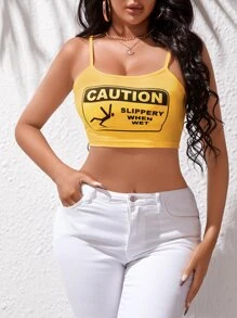 SHEIN SXY Áo hai dây Slogan Giải trí - Màu vàng - Xem 1