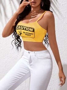 SHEIN SXY Áo hai dây Slogan Giải trí - Màu vàng - Xem 4