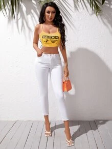 SHEIN SXY Áo hai dây Slogan Giải trí - Màu vàng - Xem 5