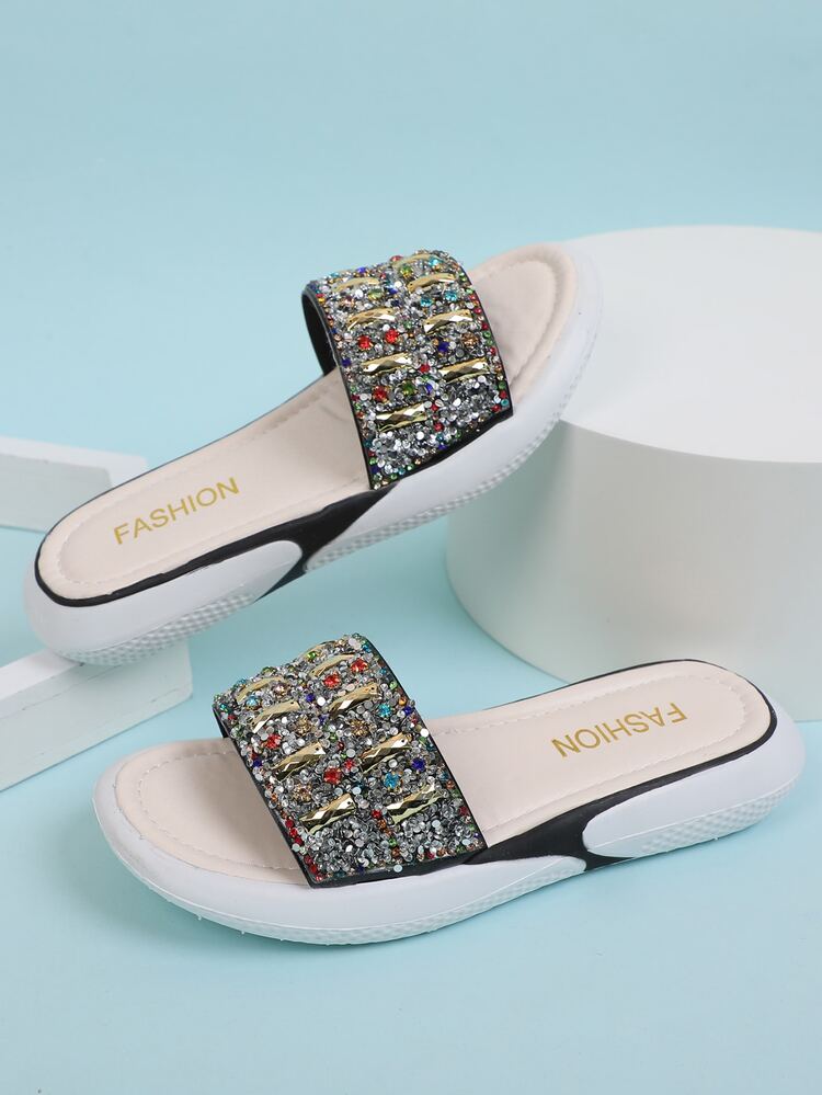 Sandales plates avec strass - Beige - Voir 1