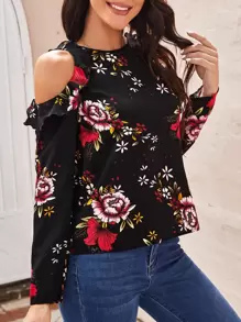 SHEIN Clasi Top de hombros descubiertos con estampado floral - Multicolor - Ver 3