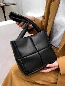 防水、輕便、商務休閒迷你簡約格子法國包，送給媽媽的母親節禮物，適合青少年女孩、女大學生、菜鳥和白領，非常適合辦公室、大學、工作、商務、通勤、戶外、旅行、郊遊 - 黑色 - 查看 3