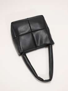 防水、輕便、商務休閒迷你簡約格子法國包，送給媽媽的母親節禮物，適合青少年女孩、女大學生、菜鳥和白領，非常適合辦公室、大學、工作、商務、通勤、戶外、旅行、郊遊 - 黑色 - 查看 4