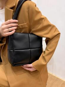 防水、輕便、商務休閒迷你簡約格子法國包，送給媽媽的母親節禮物，適合青少年女孩、女大學生、菜鳥和白領，非常適合辦公室、大學、工作、商務、通勤、戶外、旅行、郊遊 - 黑色 - 查看 6