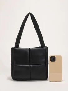 防水、輕便、商務休閒迷你簡約格子法國包，送給媽媽的母親節禮物，適合青少年女孩、女大學生、菜鳥和白領，非常適合辦公室、大學、工作、商務、通勤、戶外、旅行、郊遊 - 黑色 - 查看 2