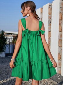 Ruffle Hem Knot Detail Frill Trim Dress - Green - View 1