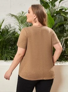 Camiseta unicolor con botón delantero - Marrón - Ver 2