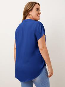 SHEIN LUNE Plus Notched Neck Top - Blue - View 2