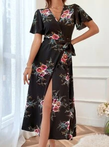 Đầm Thắt nút Trọn gói Hoa Boho - màu đen - Xem 1