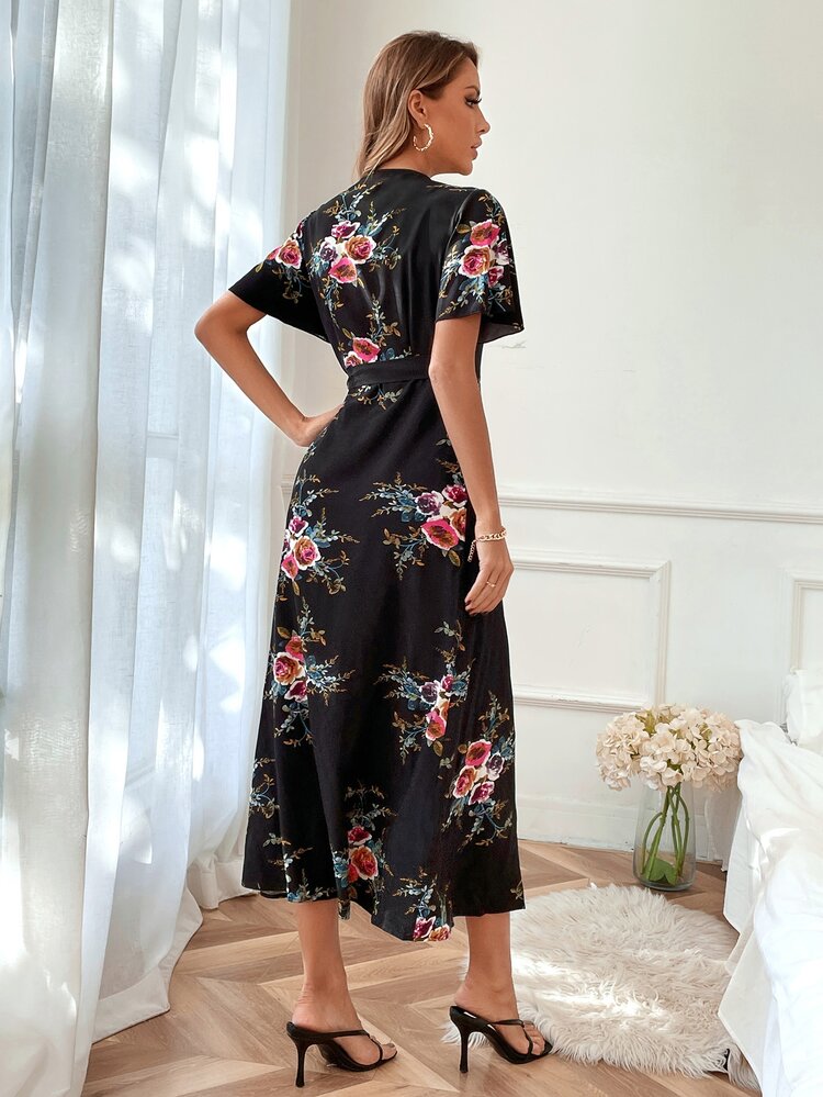 Đầm Thắt nút Trọn gói Hoa Boho - màu đen - Xem 2