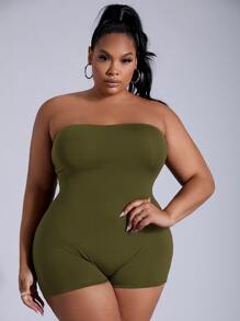 SHEIN SXY Plus Solid Unitard Tube Romper - Army Green - View 1