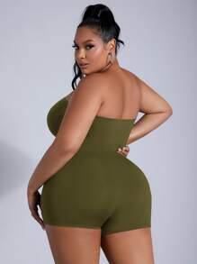 SHEIN SXY Plus Solid Unitard Tube Romper - Army Green - View 2
