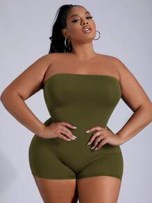 SHEIN SXY Plus Solid Unitard Tube Romper - Army Green - View 3