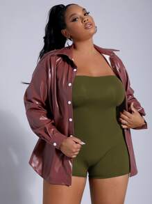 SHEIN SXY Plus Solid Unitard Tube Romper - Army Green - View 5