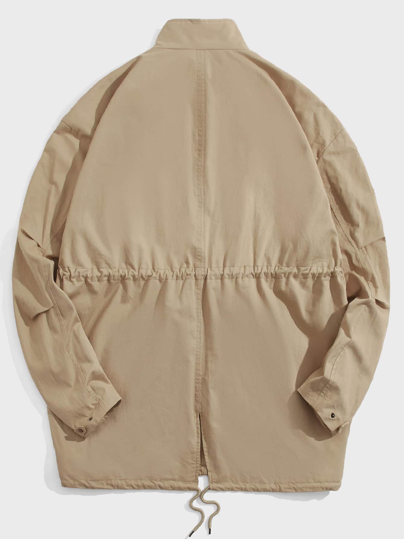 Oversized Men's Drawstring Detail Stand Collar Coat, For Fall Winter