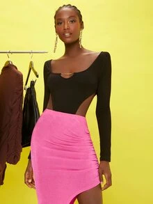 SHEIN Asymmetrical Hem Skirt - Pink - View 4