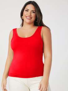 SHEIN BASICS Áo hai dây Plus Size màu trơn Giải trí - Đỏ - Xem 3