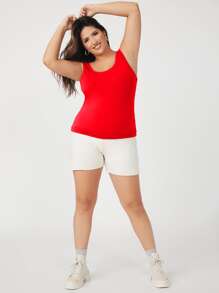 SHEIN BASICS Áo hai dây Plus Size màu trơn Giải trí - Đỏ - Xem 4