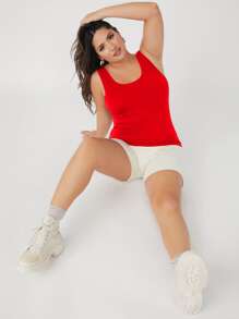 SHEIN BASICS Áo hai dây Plus Size màu trơn Giải trí - Đỏ - Xem 6