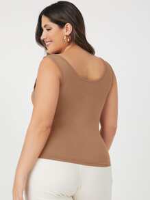 SHEIN BASICS Plus Solid Slim Tank Top - Mocha Brown - View 2